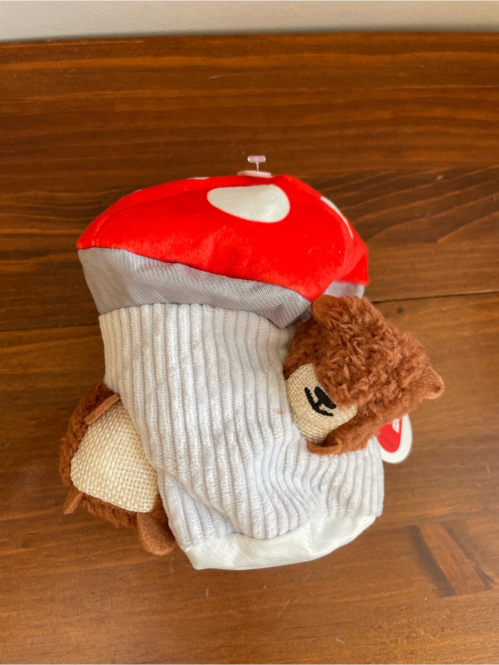 New Boots & Barkley Small Red Mushroom Plush with Brown Teddy in Pocket Dog Toy